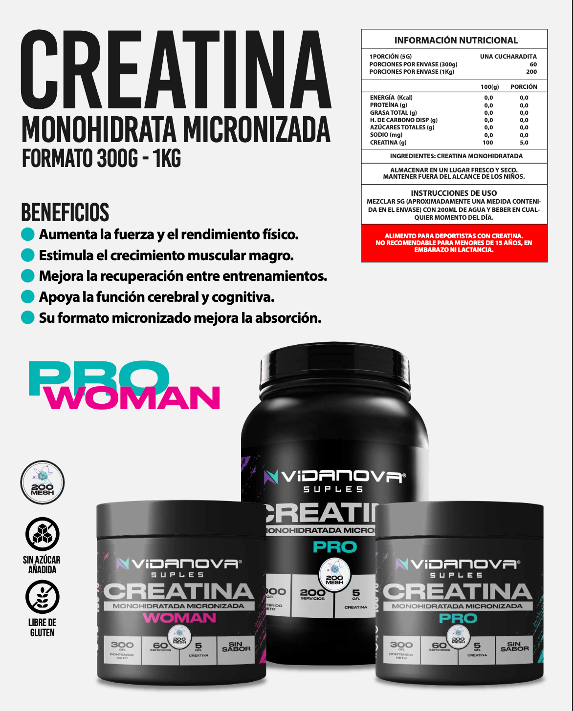 Creatina Mujer Monohidratada 300g