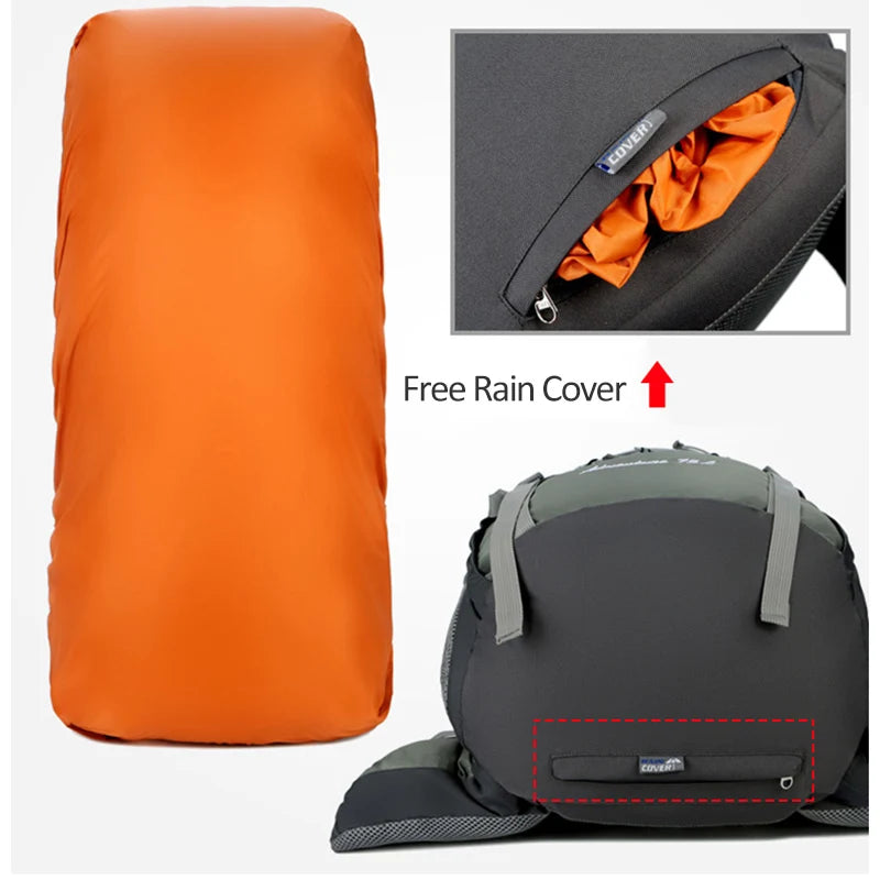 Mochila de trekking o travesías 75 litros - con cubre mochila impermeable