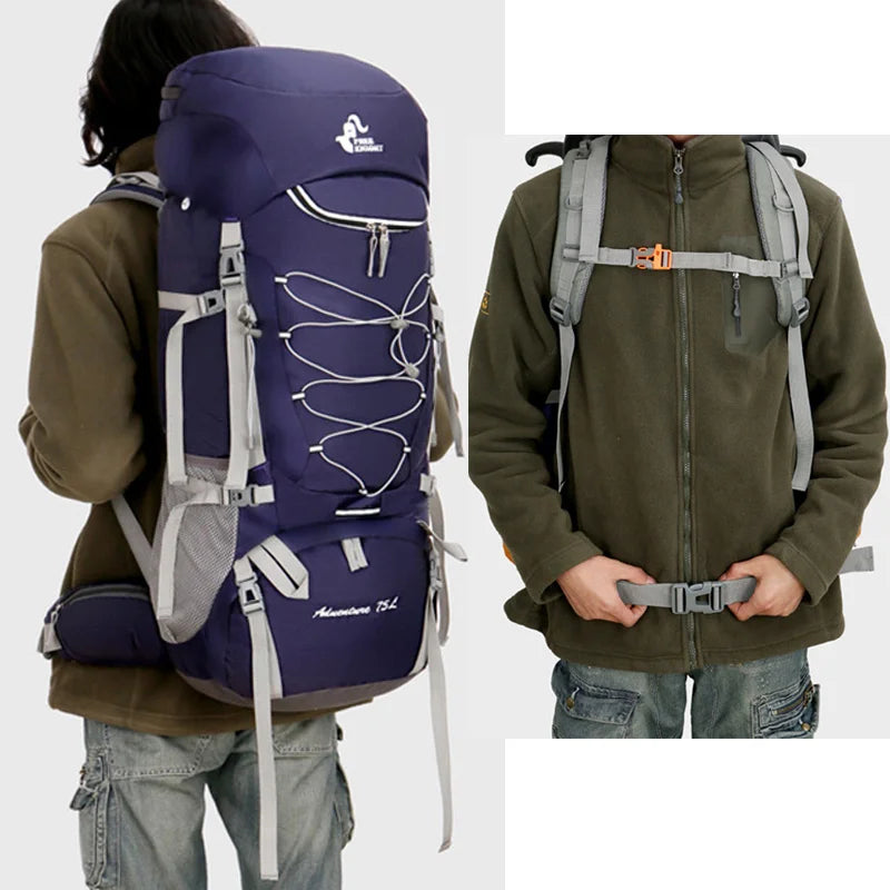 Mochila de trekking o travesías 75 litros - con cubre mochila impermeable