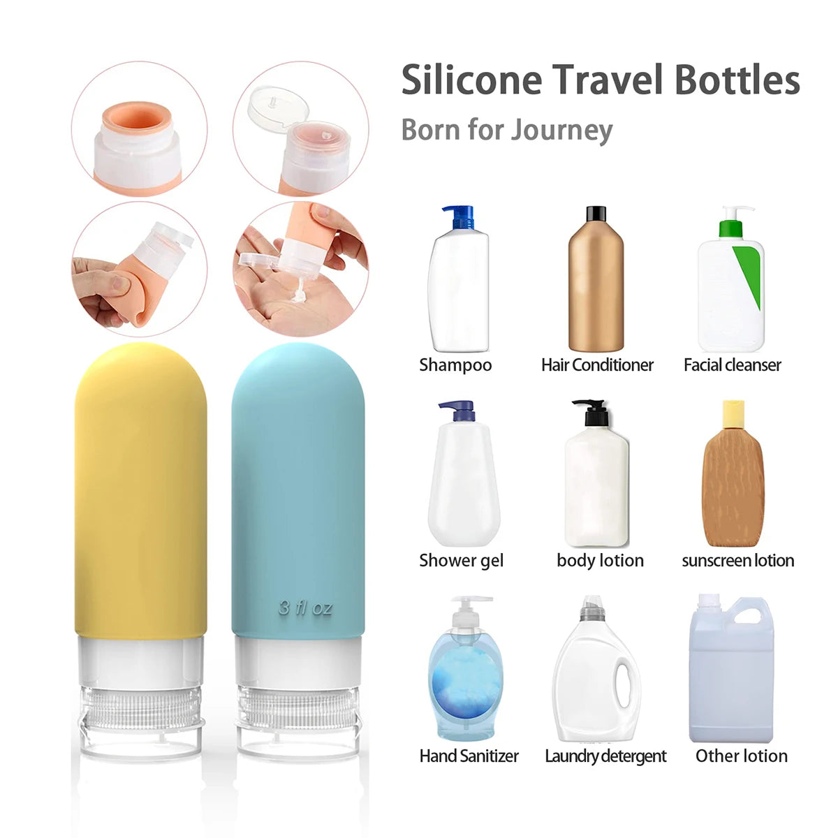 Botellas contenedoras de silicona - para viajes